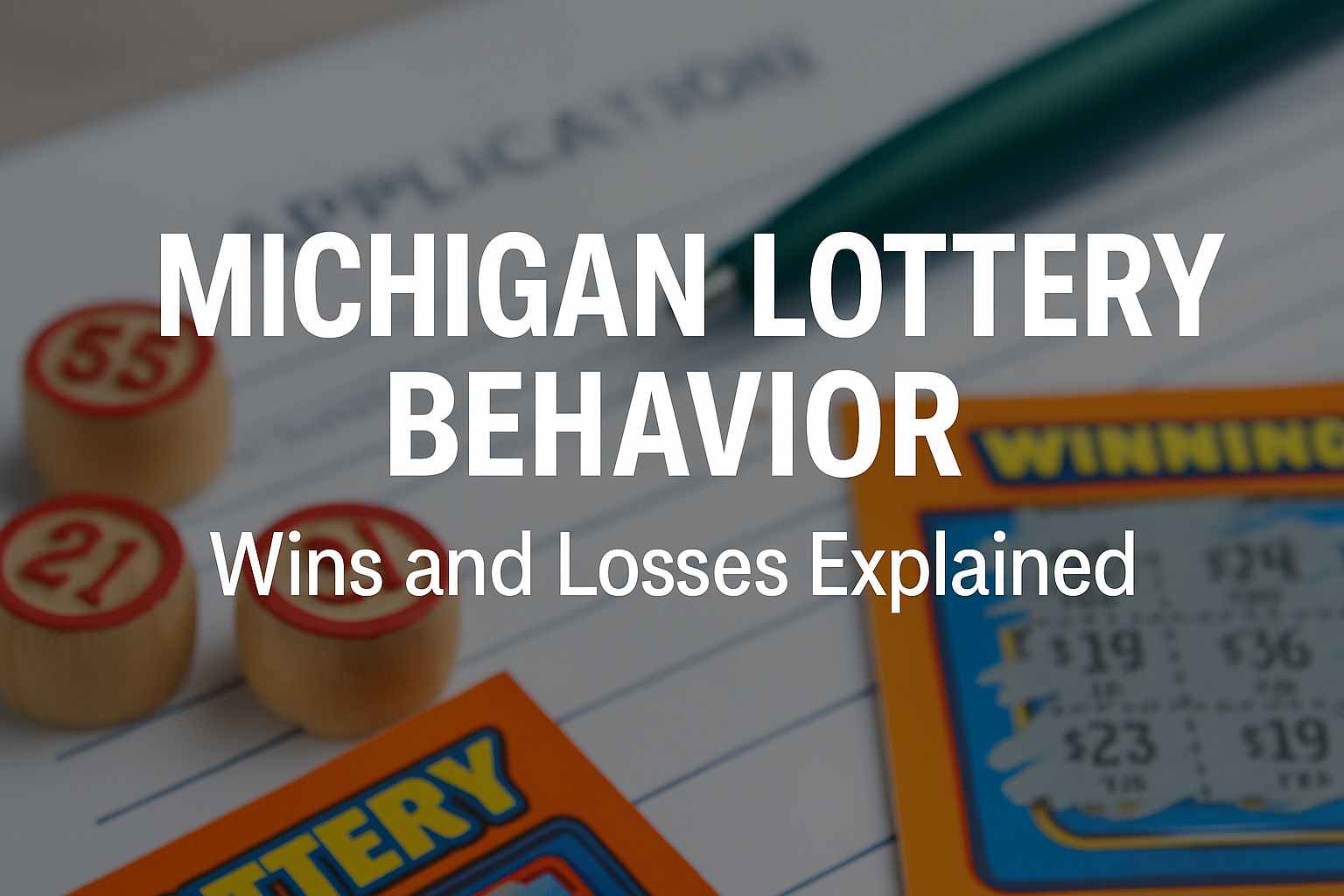 Promotional digital graphic with the text “Michigan Lottery Behavior: Wins and Losses Explained” in a landscape layout
