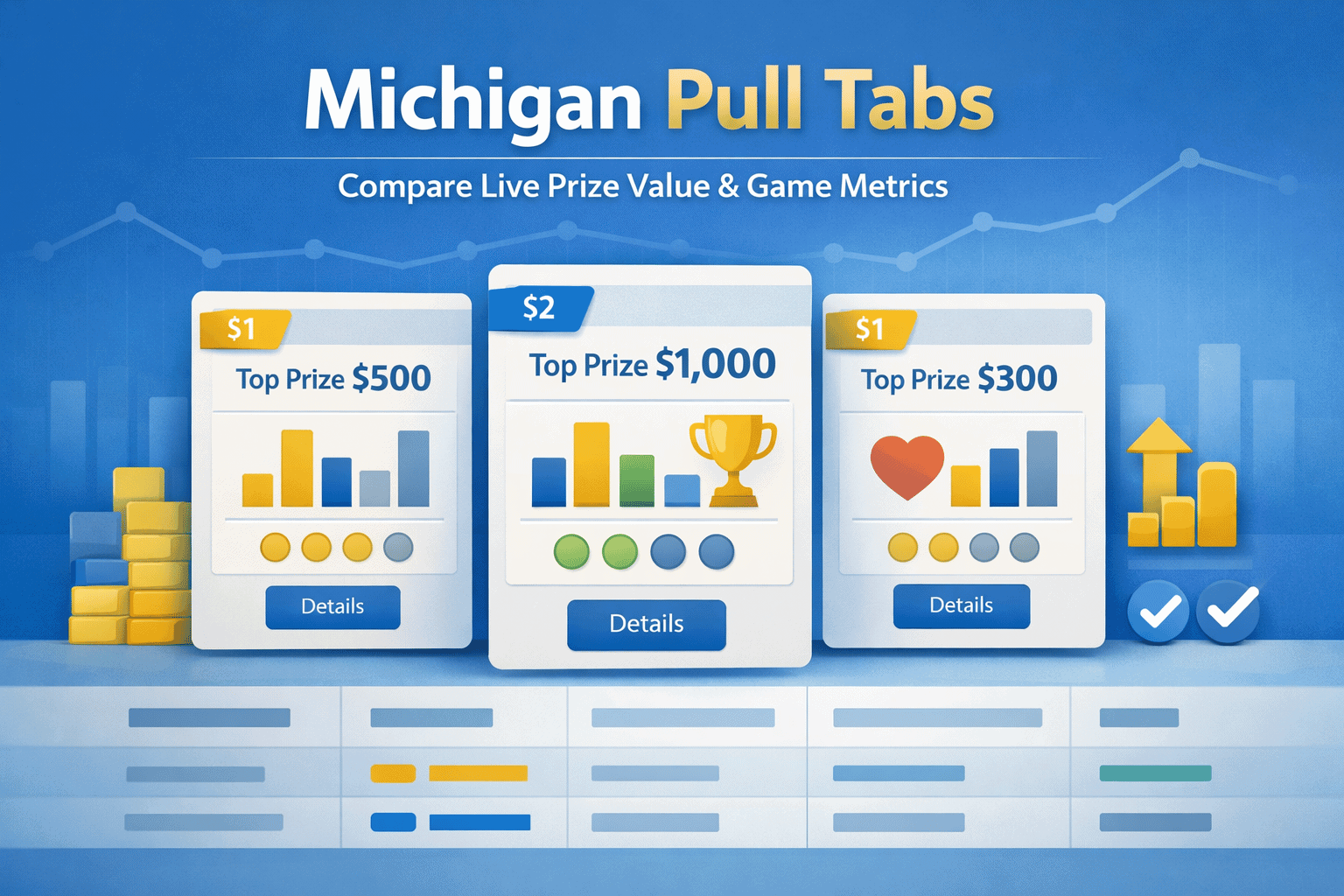 Michigan pull tabs comparison tool with live prize value and top prize tracking
